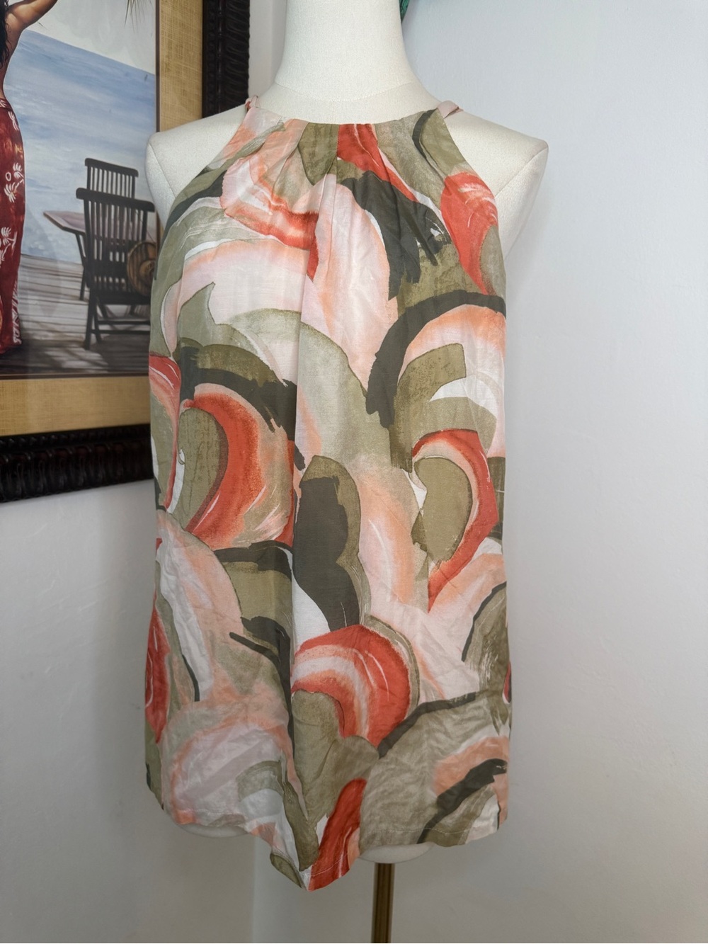 Tommy Bahama Watercolor Floral Sleeveless Shell in Coral, Olive & Blush